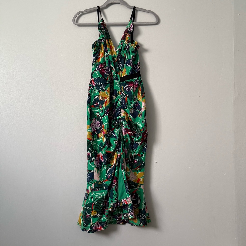 Saloni Jennie Floral Silk Sleeveless V-Neck Midi Cocktail Dress Size 0